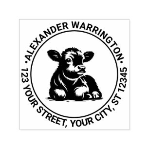 Tampon Auto-encreur Mignonne Bébé Vache de veau couché Nom Adresse de 