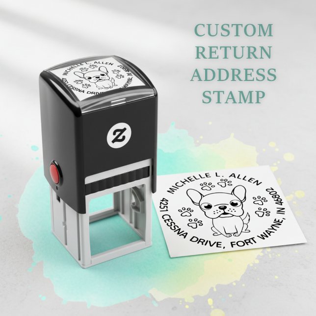 Tampon Auto-encreur Mignonne French Bulldog Round Return Adresse Timbr (Fun round return address stamp for French Bulldog lovers! 🐾)