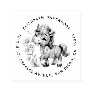 Tampon Auto-encreur Mignonne Pony Manger Daisées Adresse