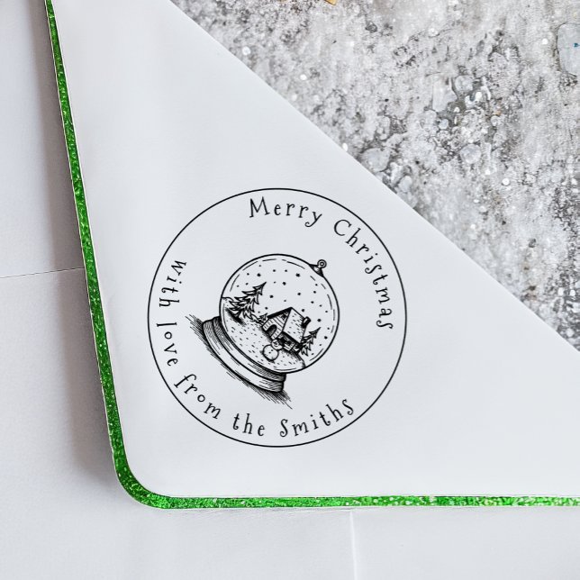 Tampon Auto-encreur Mignonne Snowman dans le Globe des neiges Joyeux N (Créateur téléchargé)