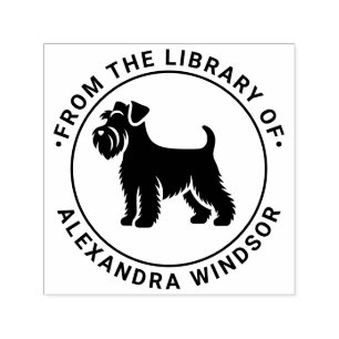 Tampon Auto-encreur Mini Schnauzer Chien Debout Sil Bibliothèque Nom d