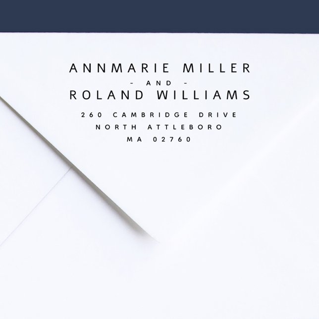 Tampon Auto-encreur Minimal Moderne Deux Derniers Noms Adresse de reto (Modern Minimalist Two Last Names Elegant Return Address Stamp for married or unmarried couple)