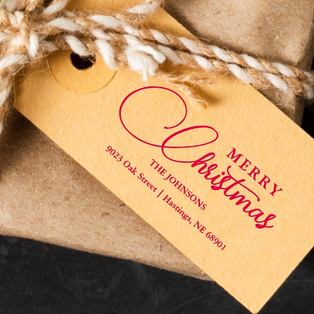 Tampon Auto-encreur Minimalist Modern Merry Christmas Family Address (Minimalist Modern Merry Christmas Family Address Self-Inking Stamp for your holiday correspondence.)