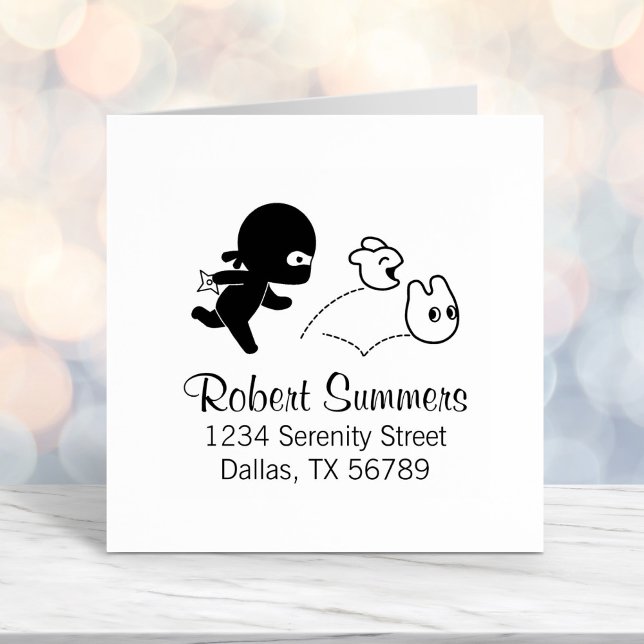 Tampon Auto-encreur Minuscule Ninja Chasse Dustbunnies Adresse (Créateur téléchargé)