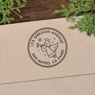 Tampon Auto-encreur Modern Angel Holiday Round Return Adresse