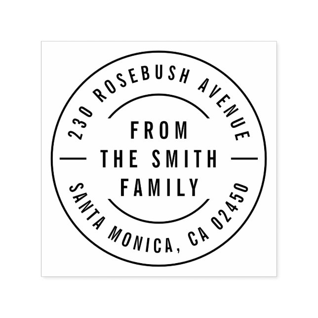 Tampon Auto-encreur Modern Bold Nom de famille & Ronde Adresse de reto (Design)