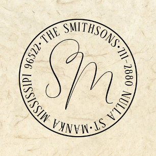 Tampon Auto-encreur Modern Classic Nom de famille Retour Circulaire d'