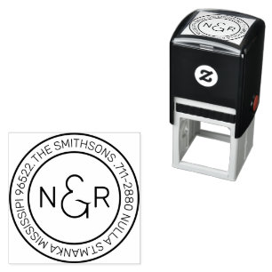 Tampon Auto-encreur Modern Classy Monogramme Nom de famille Adresse de