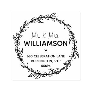 Tampon Auto-encreur Modern Country Adresse de retour Folift Wreath