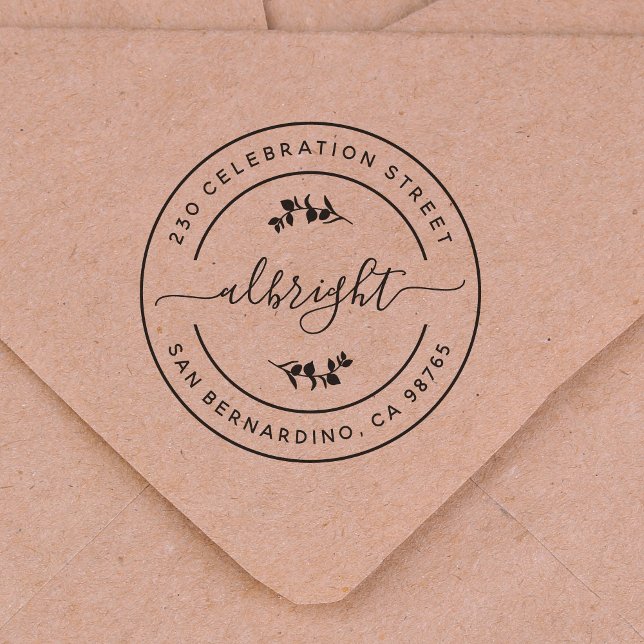 Tampon Auto-encreur Modern Eucalyptus Round Return Address (Rubber Stamp Mock-up)