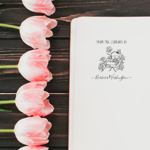 Tampon Auto-encreur Modern Hand-drawn Custom Library Book Butterfly