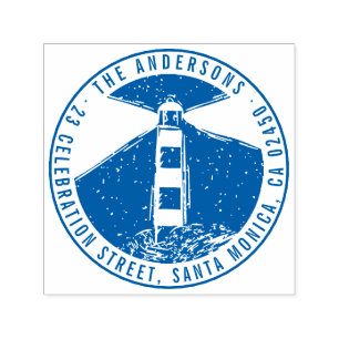 Tampon Auto-encreur Modern Lighthouse Round Nom de famille Retour Adre