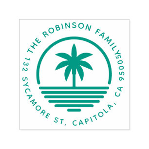 Tampon Auto-encreur Modern Palm Tree Silhouette Family Adresse de reto
