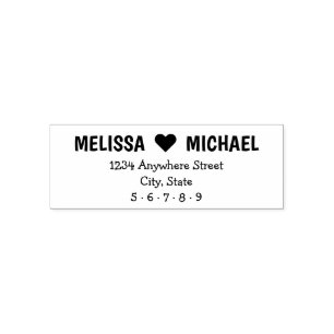 Tampon Auto-encreur Modern Playt Nom Couple Heart Adresse de retour