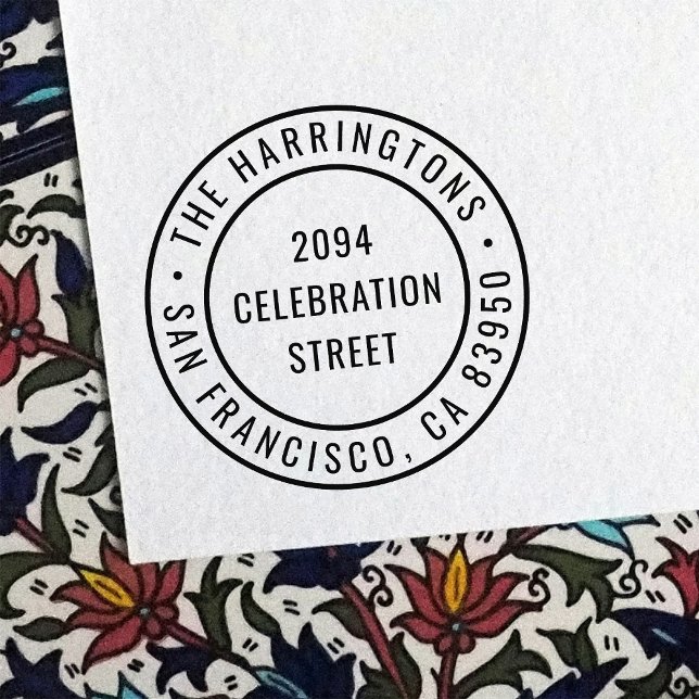 Tampon Auto-encreur Modern Round Nom de famille Adresse de retour (Créateur téléchargé)