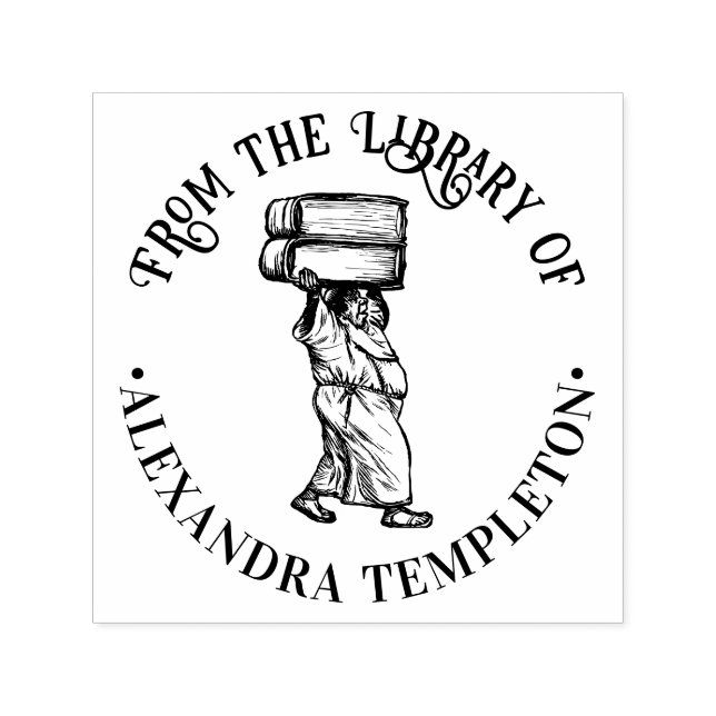 Tampon Auto-encreur Moine Ancien Portant Livres Énormes Nom de la Bibl (Design)