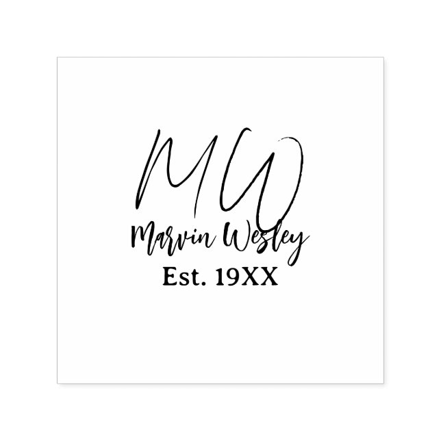 Tampon Auto-encreur Monogram brown blue turquoise est.year simple mini (Design)