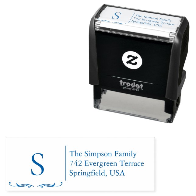 Tampon Auto-encreur Monogram Family Address Stamp (En situation)