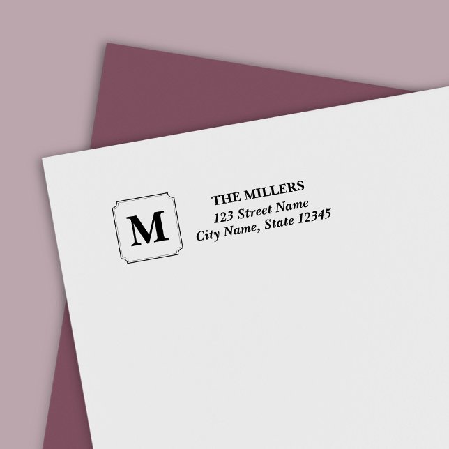 Tampon Auto-encreur Monogram Modern Classic Nom de famille Adresse (Créateur téléchargé)