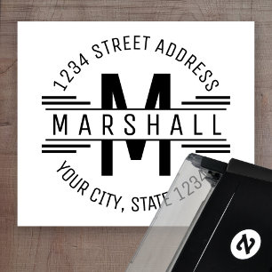 Tampon Auto-encreur Monogramme Art déco avec nom et adresse de retour