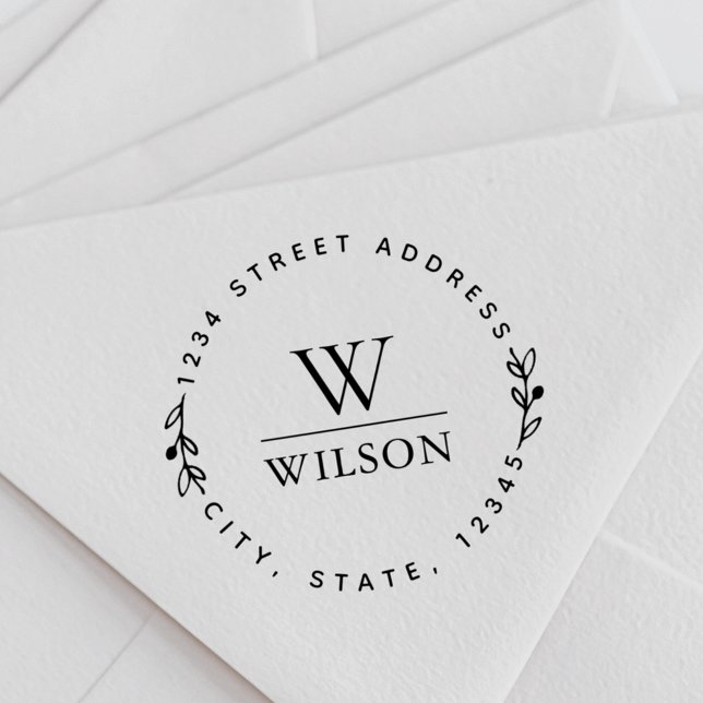 Tampon Auto-encreur Monogramme circulaire Nom de famille Adresse de re (Créateur téléchargé)