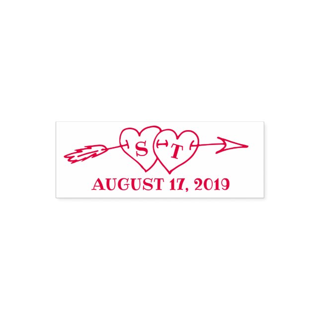 Tampon Auto-encreur Monogramme Coeurs avec flèche mariage Enregistrer  (Design)