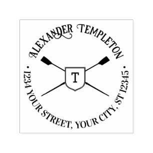 Tampon Auto-encreur Monogramme d'adresse de retour avec rames de rameu