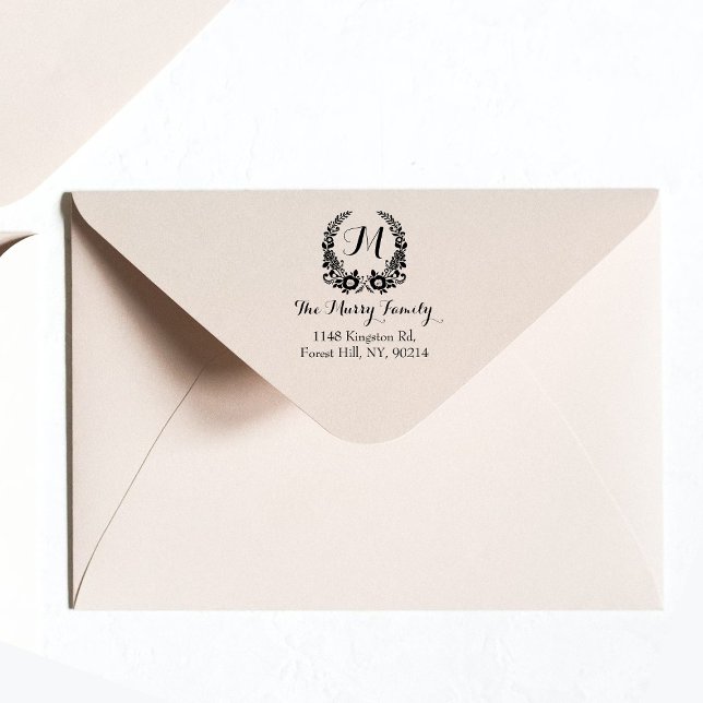 Tampon Auto-encreur Monogramme de couronne florale bohème personnalisé (Créateur téléchargé)