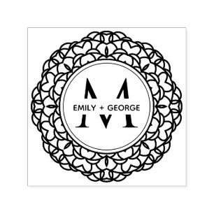 TAMPON AUTO-ENCREUR MONOGRAMME DE FAMILLE ORNATE CLASSIQUE MANDALA