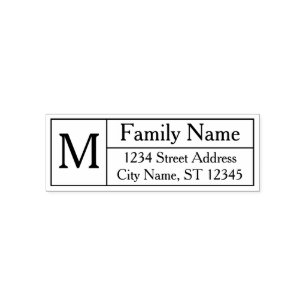 Tampon Auto-encreur Monogramme de famille personnalisée, nom et adress