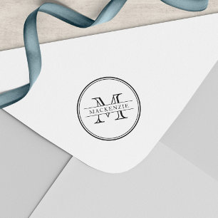 Tampon Auto-encreur Monogramme de lignes de bordure rondes classiques