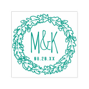 Tampon Auto-encreur Monogramme de mariage Enregistrer la date Couron