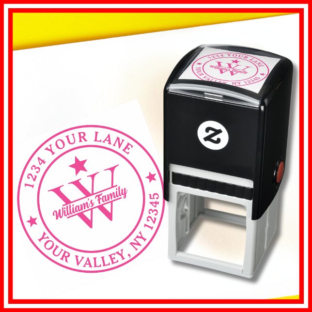 Tampon Auto-encreur Monogramme de nom de famille simple rose (Créateur téléchargé)