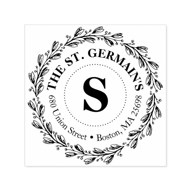 Tampon Auto-encreur Monogramme élégant avec nom et adresse (Design)