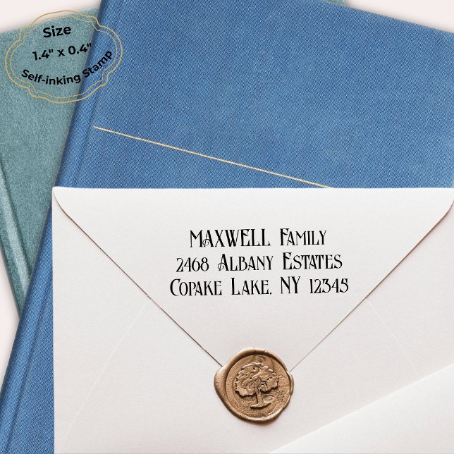 Tampon Auto-encreur Monogramme élégant en noir gras (Family Name Return Address Classic Typography Self-Inking Rubber Stamp)