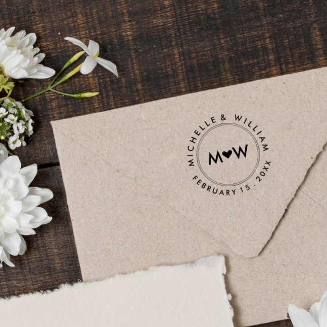 Tampon Auto-encreur Monogramme et coeur | MARIAGE (Créateur téléchargé)