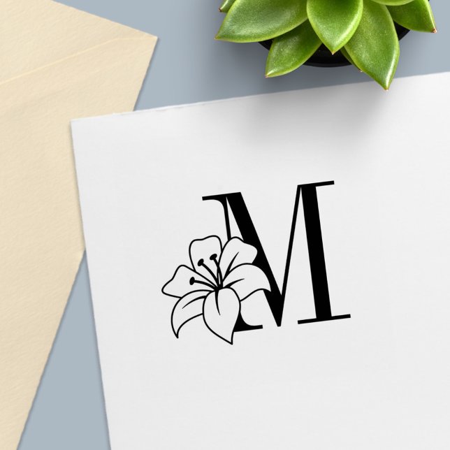 Tampon Auto-encreur Monogramme Exotique Lily (Créateur téléchargé)