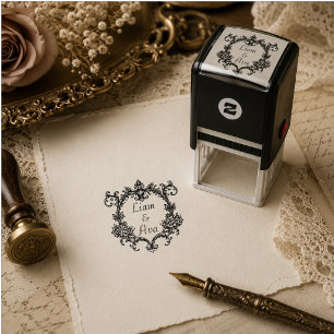 Tampon Auto-encreur Monogramme Floral Victorien de Mariage