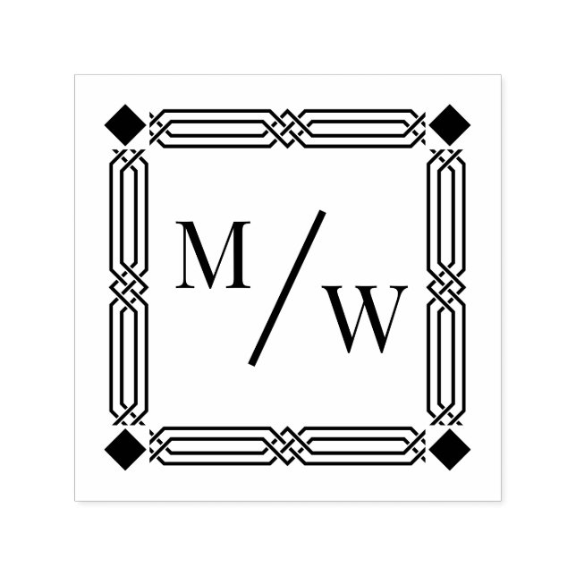 Tampon Auto-encreur Monogramme initial à 2 lettres avec espaceur diago (Design)