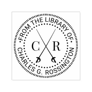 Tampon Auto-encreur Monogramme initial Épées Croisées Nom du livre de