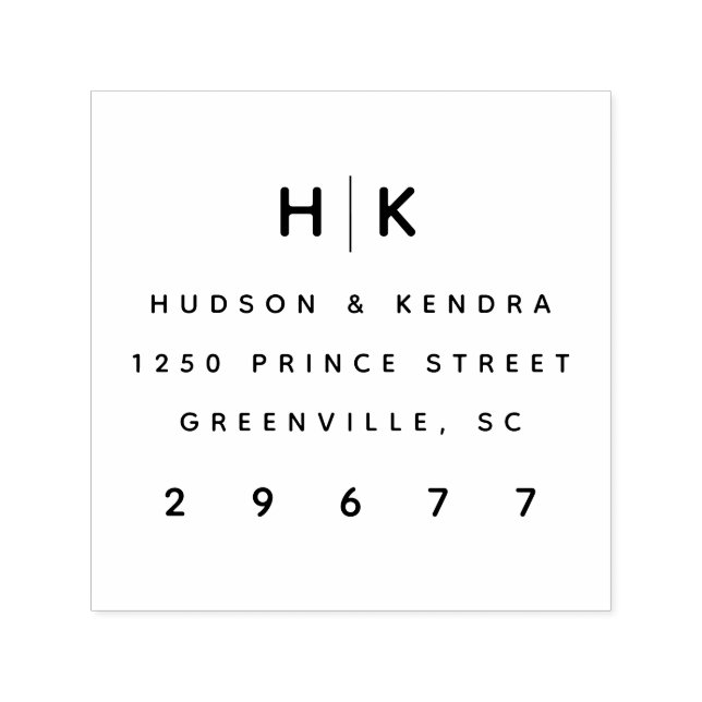 Tampon Auto-encreur Monogramme Mariage moderne Couples Adresse de reto (Design)