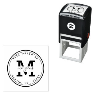 Tampon Auto-encreur Monogramme Moderne Adresse de Retour Rond