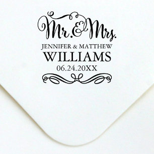 Tampon Auto-encreur Monogramme Moderne de Couple de Mariage Écrit à la