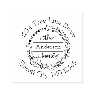 Tampon Auto-encreur Monogramme Nom de famille Floral Heart Wreath