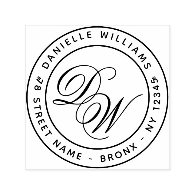 Tampon Auto-encreur Monogramme rond d'adresse de retour Calligraphie é (Design)