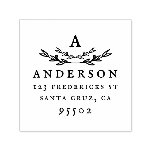 Tampon Auto-encreur Monogramme Rustique Personnalisé Nom Adresse de re (Design)