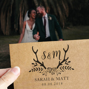 Tampon Auto-encreur Monogramme timbre pour mariage, enregistrer la dat