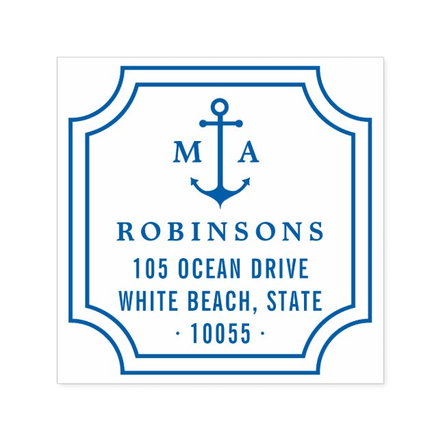 Tampon Auto-encreur Monogrammes doubles d'ancre nautique Adresse de re (Design)