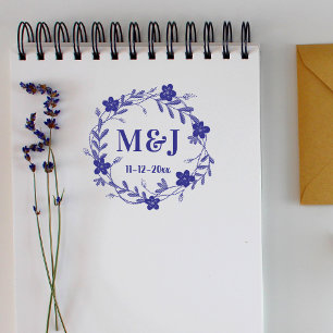 Tampon Auto-encreur Monogrammes personnalisés et couronne florale de d