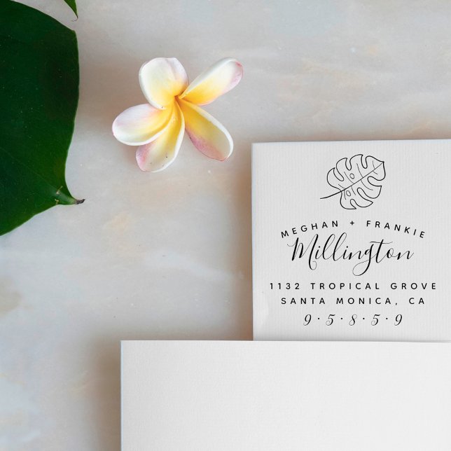 Tampon Auto-encreur Monstère tropicale | Adresse de retour du couple m (Créateur téléchargé)